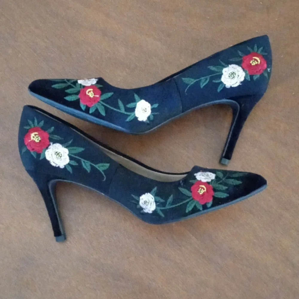 Embroidered Velvet Heels